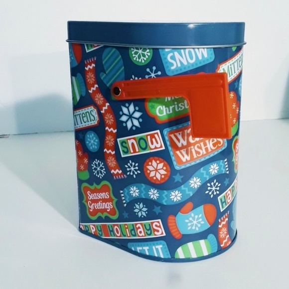 Seasons Greetings Blue Holiday Reusable Tin - Picture 1 of 8